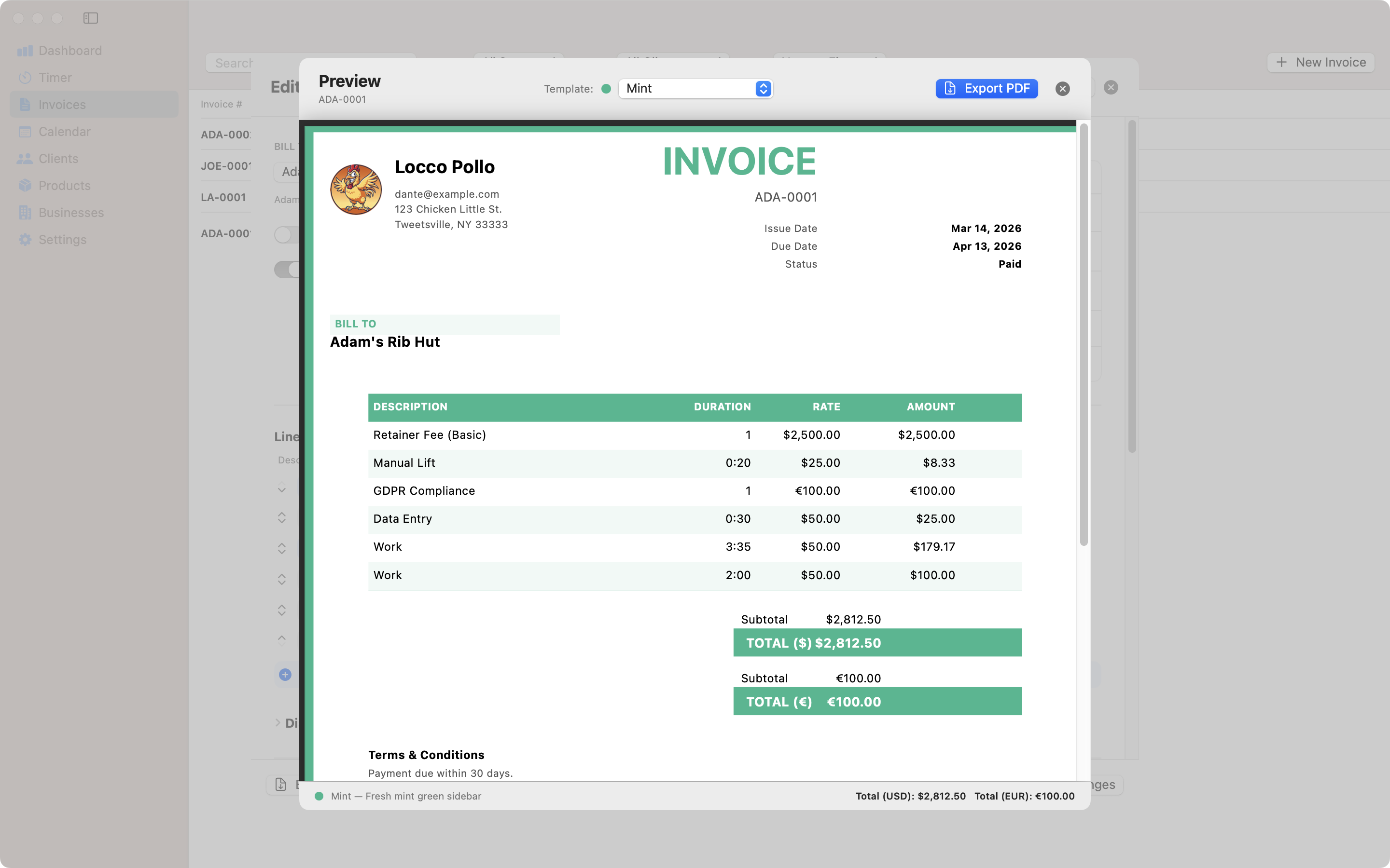 Mint invoice template for Mac – Contando Pollos