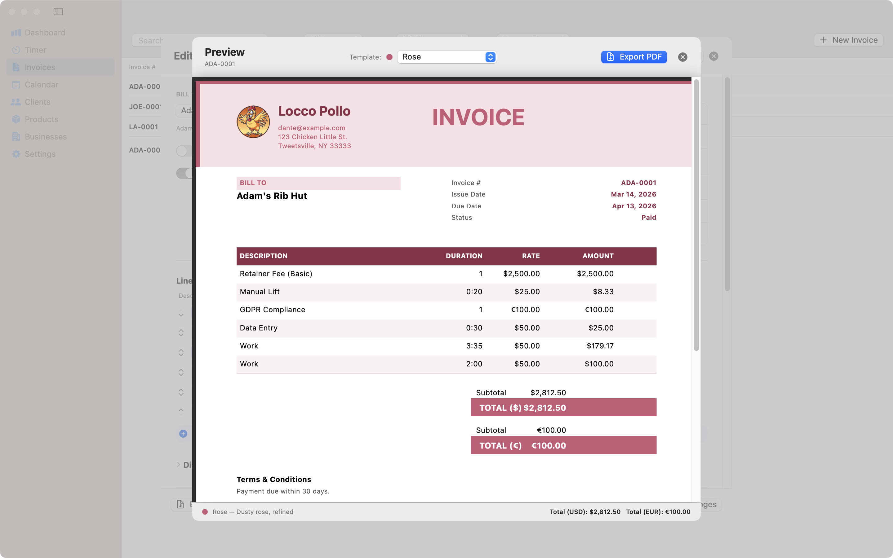 Rose invoice template for Mac – Contando Pollos