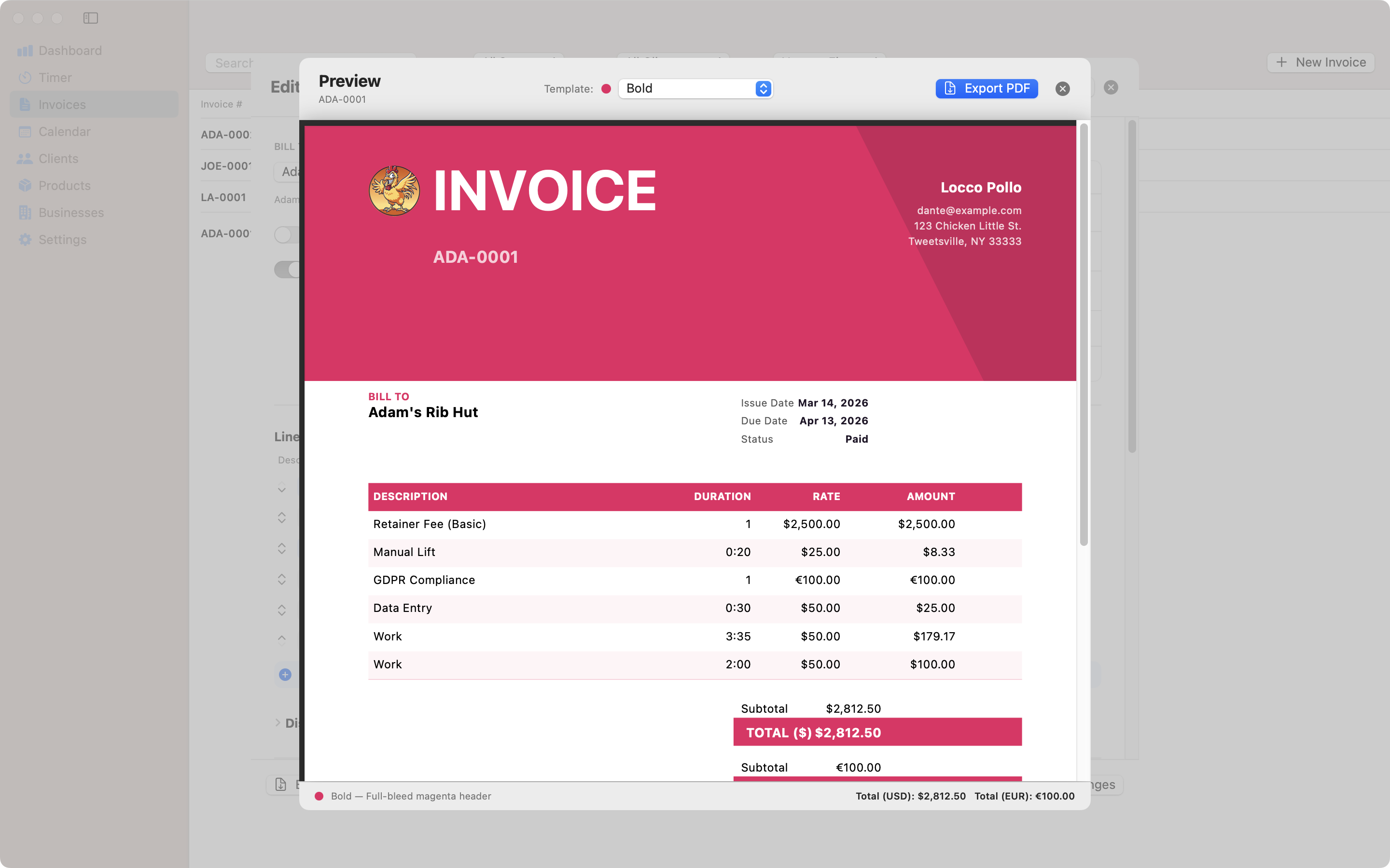 Bold invoice template for Mac – Contando Pollos