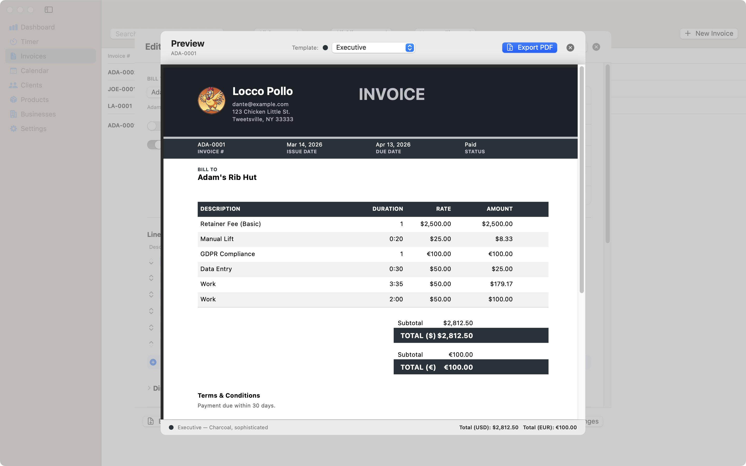 Executive invoice template for Mac – Contando Pollos